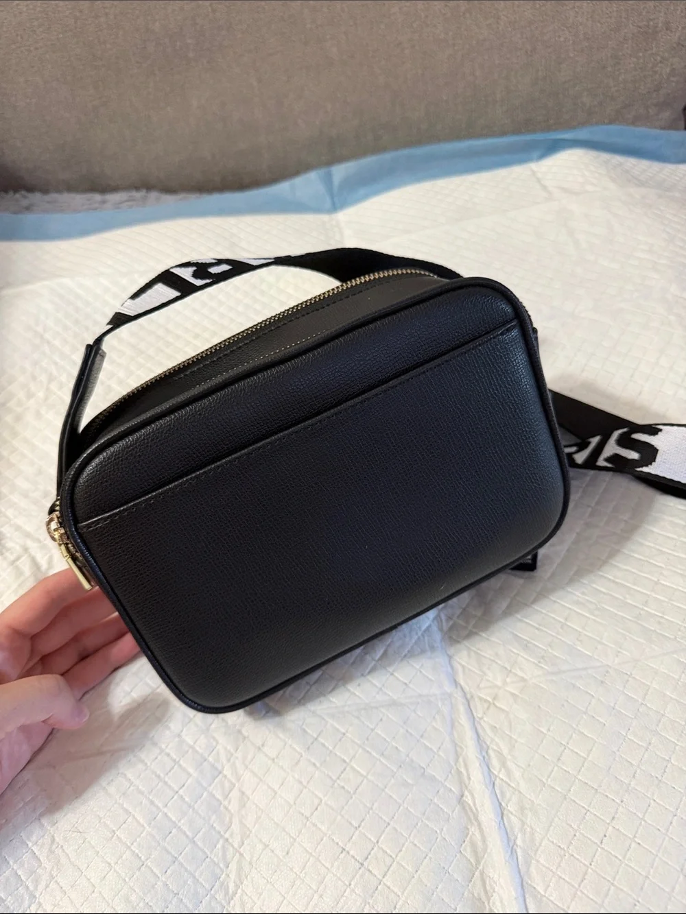 Karl Lagerfeld Black Crossbody with Logo Jacquard Strap